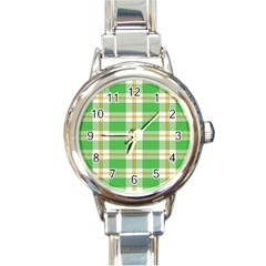 Abstract Green Plaid Round Italian Charm Watch by BangZart