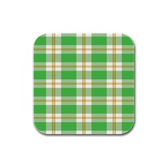 Abstract Green Plaid Rubber Square Coaster (4 Pack)  by BangZart