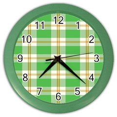 Abstract Green Plaid Color Wall Clocks by BangZart