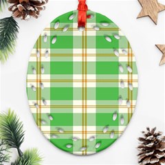 Abstract Green Plaid Oval Filigree Ornament (two Sides) by BangZart