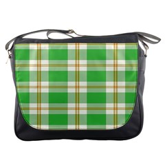 Abstract Green Plaid Messenger Bags by BangZart