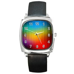 Blurred Color Pixels Square Metal Watch by BangZart