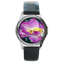 Pink Lotus Flower Round Metal Watch by BangZart