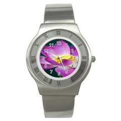 Pink Lotus Flower Stainless Steel Watch by BangZart