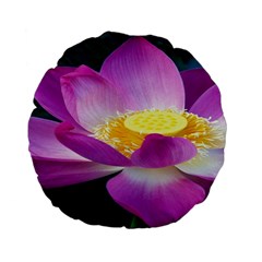 Pink Lotus Flower Standard 15  Premium Flano Round Cushions by BangZart