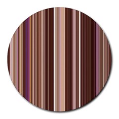 Brown Vertical Stripes Round Mousepads by BangZart