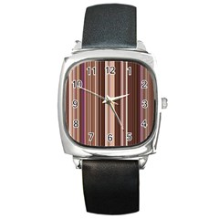 Brown Vertical Stripes Square Metal Watch by BangZart