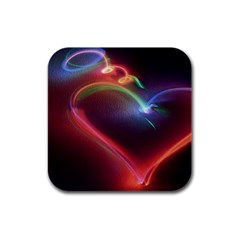 Neon Heart Rubber Square Coaster (4 Pack)  by BangZart