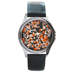 Camouflage Texture Patterns Round Metal Watch by BangZart