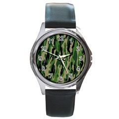 Green Military Vector Pattern Texture Round Metal Watch by BangZart