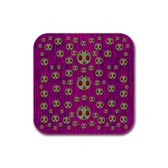 Ladybug In The Forest Of Fantasy Rubber Square Coaster (4 Pack)  by pepitasart