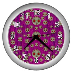 Ladybug In The Forest Of Fantasy Wall Clocks (silver)  by pepitasart