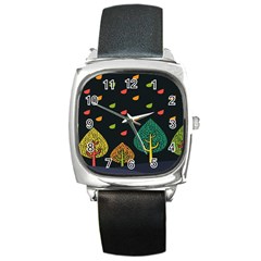 Vector Color Tree Square Metal Watch by BangZart