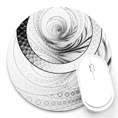 Enso, A Perfect Black And White Zen Fractal Circle Round Mousepads by jayaprime