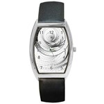 Enso, a Perfect Black and White Zen Fractal Circle Barrel Style Metal Watch Front