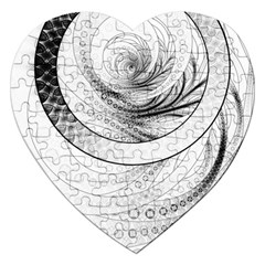 Enso, A Perfect Black And White Zen Fractal Circle Jigsaw Puzzle (heart) by jayaprime