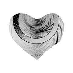 Enso, A Perfect Black And White Zen Fractal Circle Standard 16  Premium Heart Shape Cushions by jayaprime