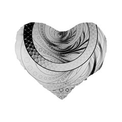 Enso, A Perfect Black And White Zen Fractal Circle Standard 16  Premium Flano Heart Shape Cushions by jayaprime