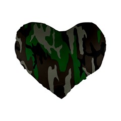 Army Green Camouflage Standard 16  Premium Heart Shape Cushions by BangZart