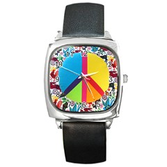 Peace Sign Animals Pattern Square Metal Watch by BangZart