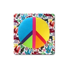 Peace Sign Animals Pattern Square Magnet by BangZart