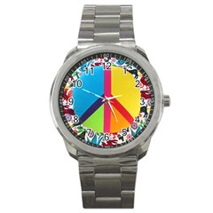 Peace Sign Animals Pattern Sport Metal Watch by BangZart