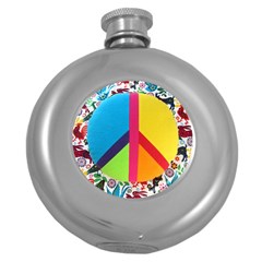 Peace Sign Animals Pattern Round Hip Flask (5 Oz) by BangZart