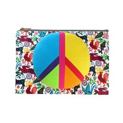 Peace Sign Animals Pattern Cosmetic Bag (large)  by BangZart