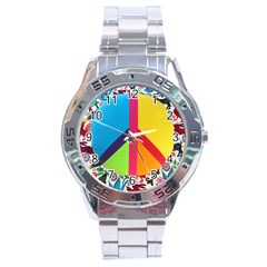 Peace Sign Animals Pattern Stainless Steel Analogue Watch by BangZart