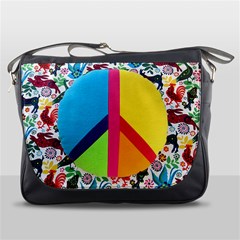 Peace Sign Animals Pattern Messenger Bags by BangZart