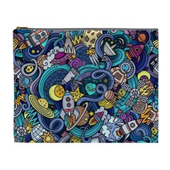 Cartoon Hand Drawn Doodles On The Subject Of Space Style Theme Seamless Pattern Vector Background Cosmetic Bag (xl) by BangZart