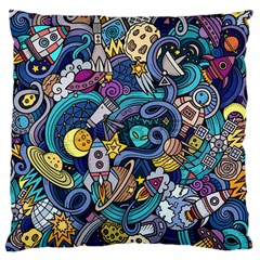 Cartoon Hand Drawn Doodles On The Subject Of Space Style Theme Seamless Pattern Vector Background Large Cushion Case (one Side) by BangZart