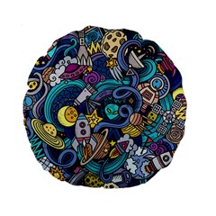 Cartoon Hand Drawn Doodles On The Subject Of Space Style Theme Seamless Pattern Vector Background Standard 15  Premium Round Cushions by BangZart