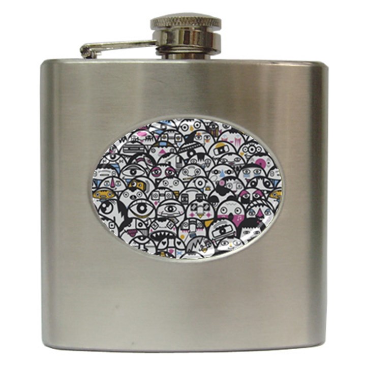 Alien Crowd Pattern Hip Flask (6 oz)