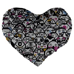 Alien Crowd Pattern Large 19  Premium Heart Shape Cushions by BangZart