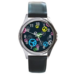 Peace & Love Pattern Round Metal Watch by BangZart