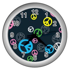 Peace & Love Pattern Wall Clocks (silver)  by BangZart