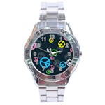 Peace & Love Pattern Stainless Steel Analogue Watch Front