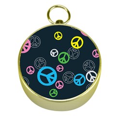 Peace & Love Pattern Gold Compasses by BangZart