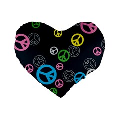 Peace & Love Pattern Standard 16  Premium Flano Heart Shape Cushions by BangZart