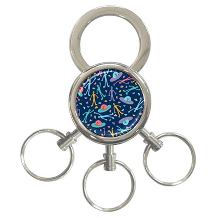 Alien Pattern Blue 3-Ring Key Chains