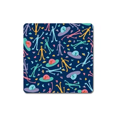 Alien Pattern Blue Square Magnet by BangZart