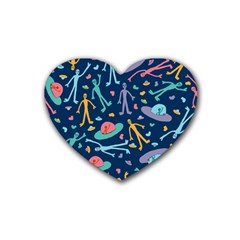 Alien Pattern Blue Rubber Coaster (heart)  by BangZart