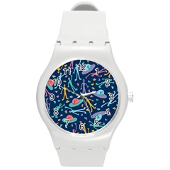 Alien Pattern Blue Round Plastic Sport Watch (m) by BangZart