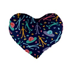 Alien Pattern Blue Standard 16  Premium Heart Shape Cushions by BangZart