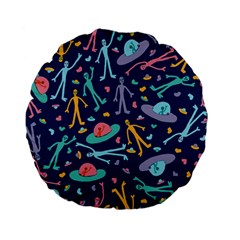 Alien Pattern Blue Standard 15  Premium Flano Round Cushions by BangZart