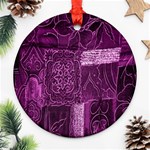 Purple Background Patchwork Flowers Ornament (Round) Front