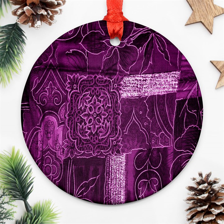 Purple Background Patchwork Flowers Ornament (Round)