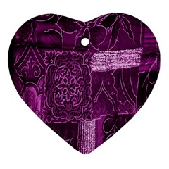 Purple Background Patchwork Flowers Ornament (heart) by BangZart