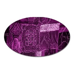 Purple Background Patchwork Flowers Oval Magnet by BangZart